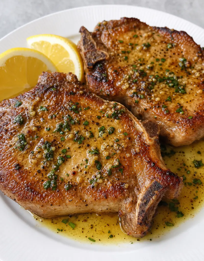 Pan-seared Pork Chops with Garlic Herb Butter prepared dish