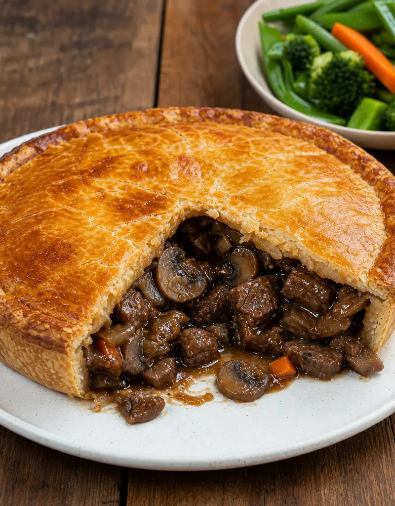 Guinness Beef and Mushroom Pie prepared dish