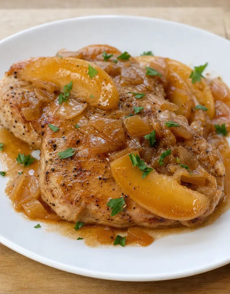 Pressure Cooker Apple Cider Pork Chops prepared dish