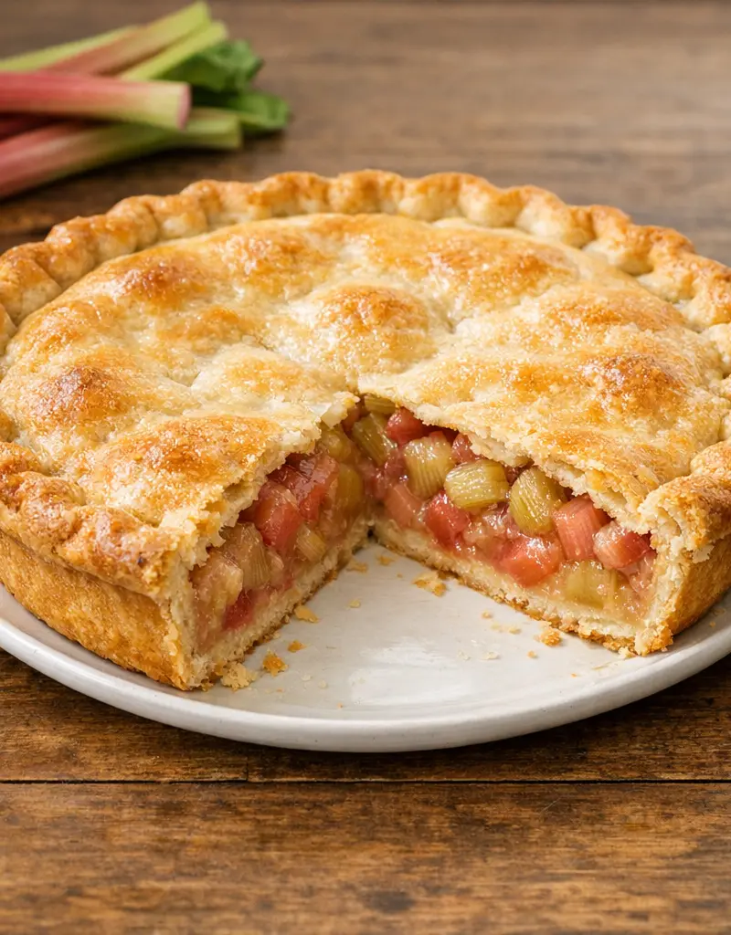 Classic French Rhubarb Pie prepared dish