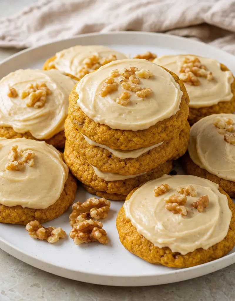 Frosted Pumpkin Walnut Cookies prepared dish