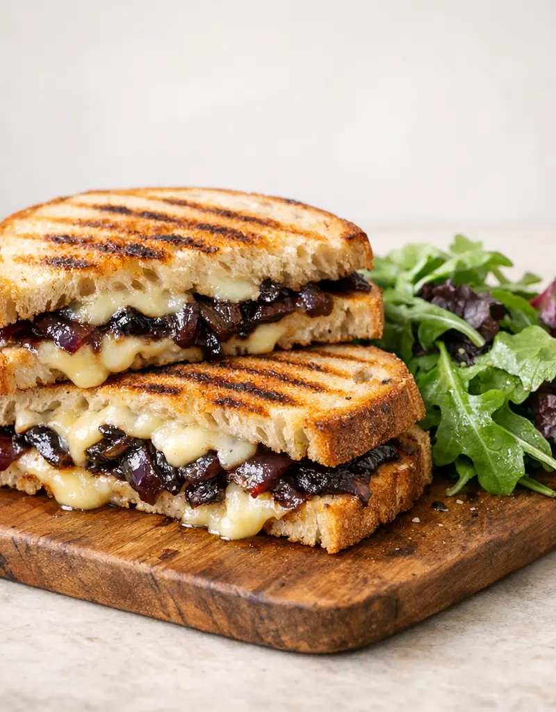 Balsamic Red Onion And Gruyère Panini prepared dish
