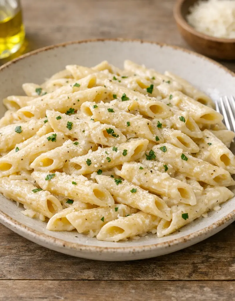 Creamy Garlic Penne Pasta prepared dish