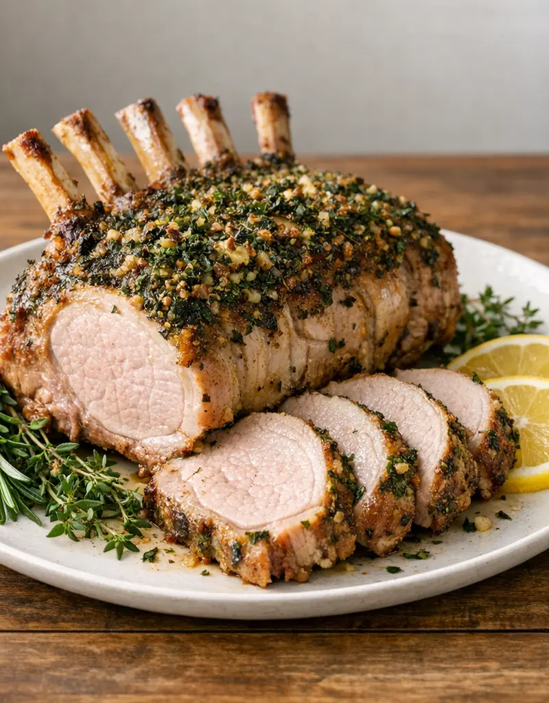 Herb-crusted French Roast Pork prepared dish