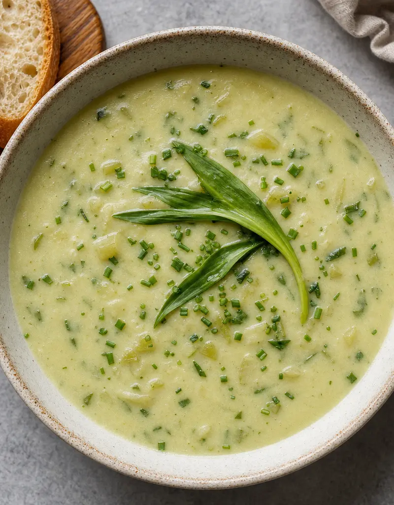 Creamy Ramp and Potato Soup prepared dish