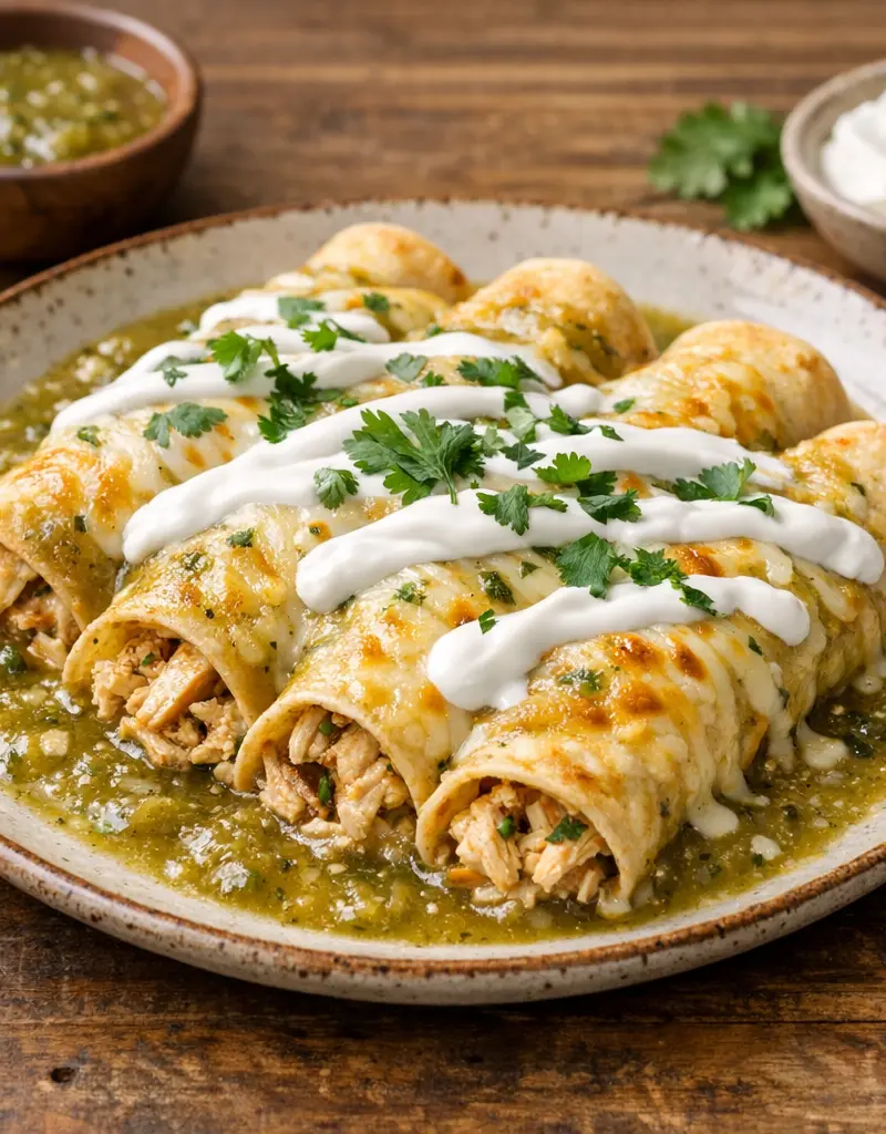 Chicken Enchiladas With Green Sauce prepared dish