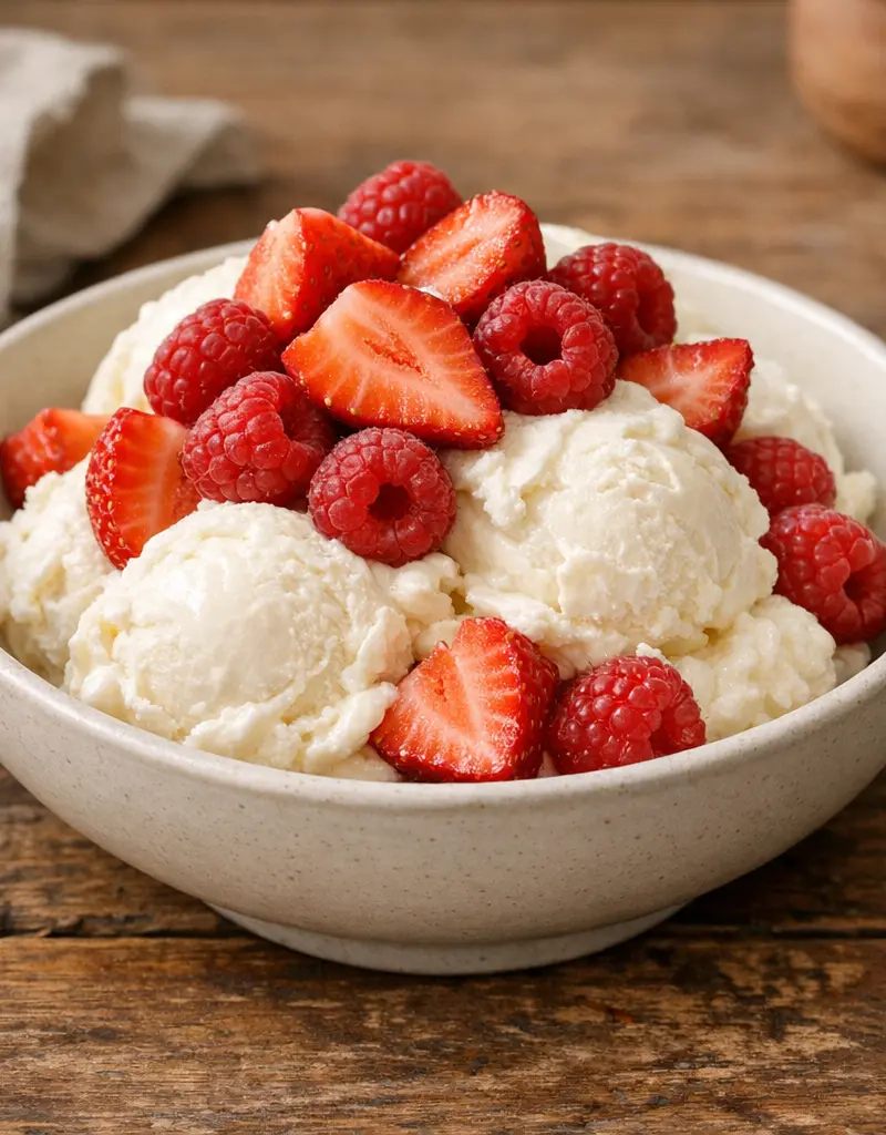 Italian Gelato With Fresh Fruits prepared dish