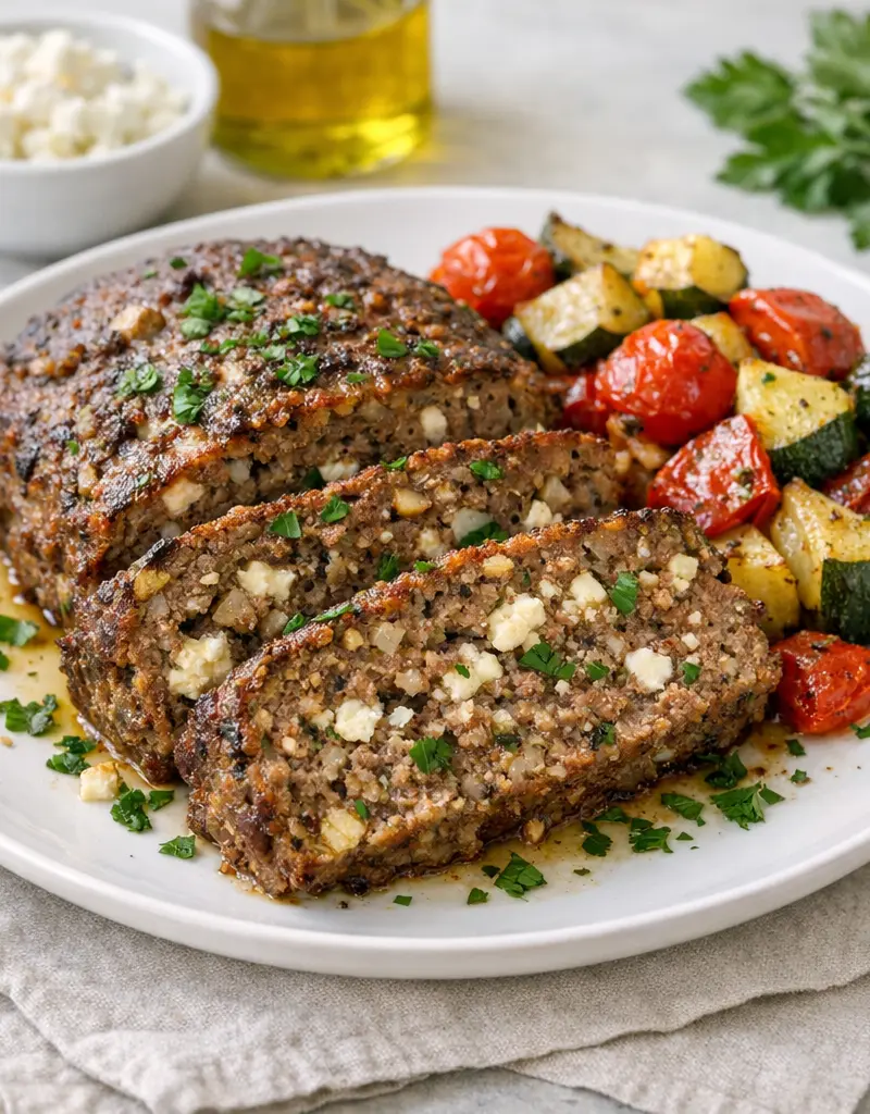 Greek Feta Meatloaf prepared dish