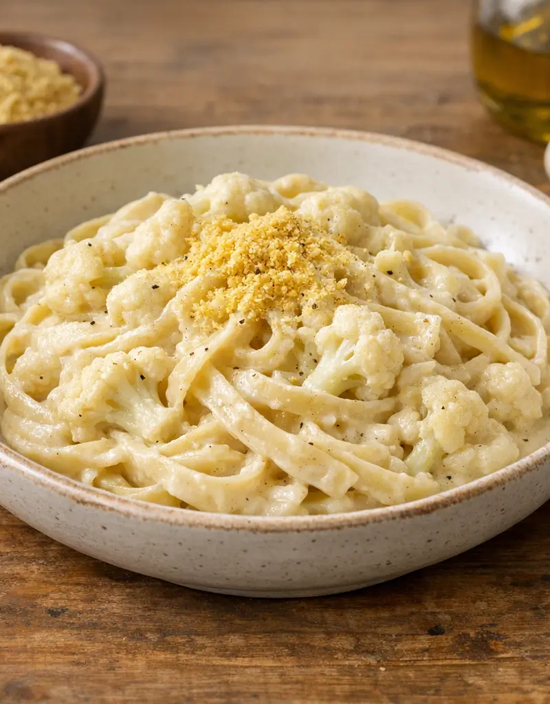 Creamy Faux Alfredo Pasta Sauce prepared dish