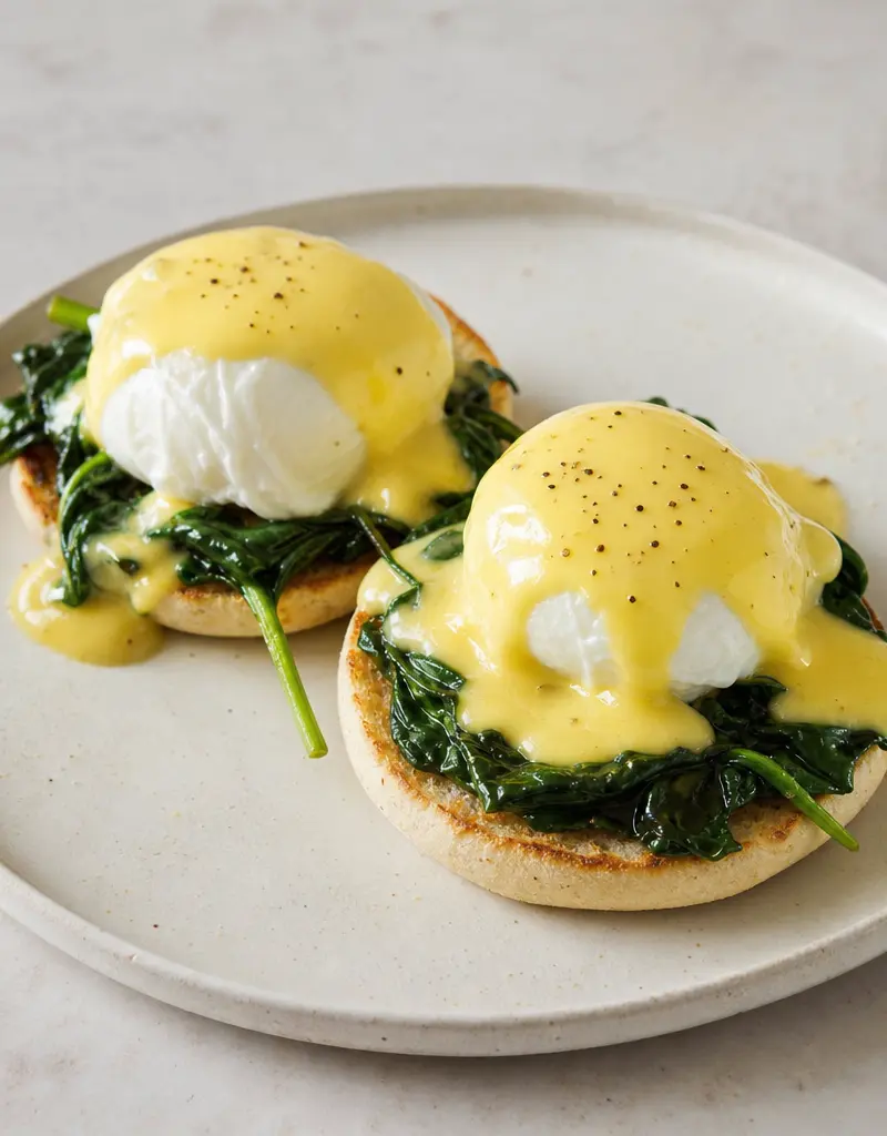 Eggs Benedict with Spinach and Hollandaise Sauce prepared dish
