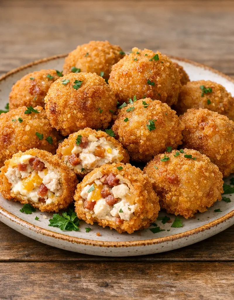 Deep Fried Bacon Chicken And Cheese Balls prepared dish