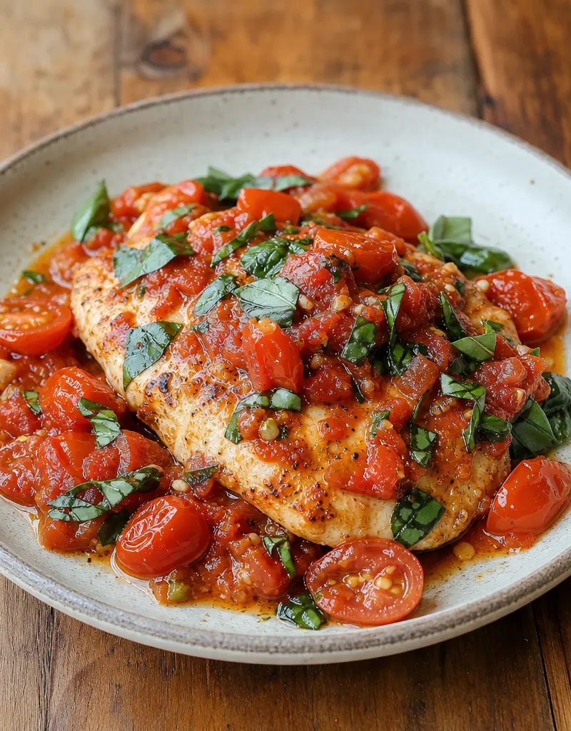 Tomato Basil Chicken prepared dish