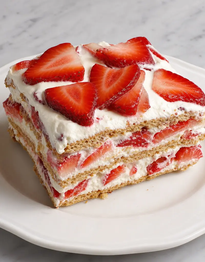 Strawberry Graham Cracker Icebox Cake prepared dish
