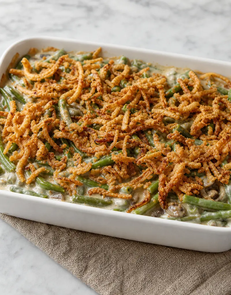 Fresh Green Bean Casserole prepared dish