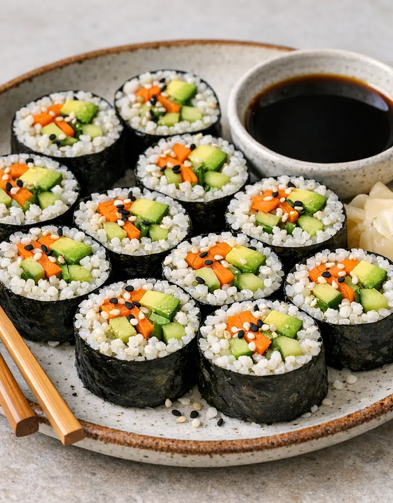 Cauliflower Rice Sushi Rolls prepared dish