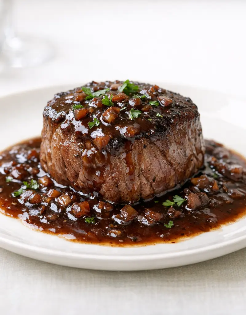 Filet Mignon With Bordelaise Sauce prepared dish