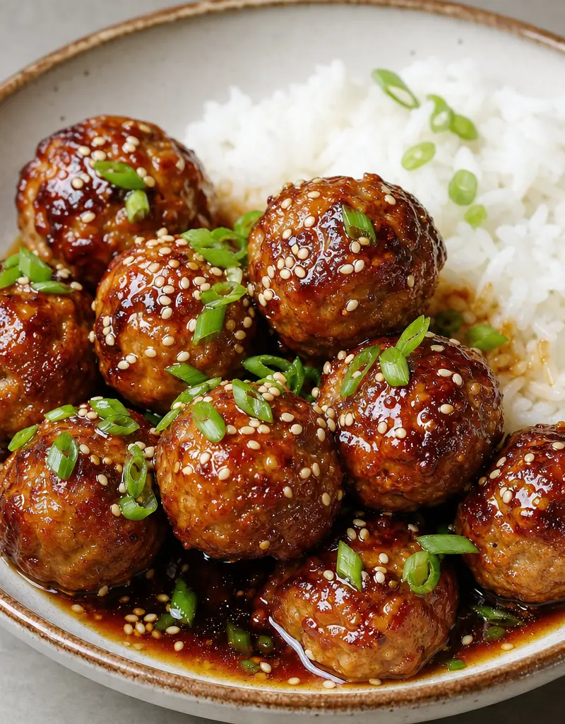 Ginger Soy Glazed Pork Meatballs prepared dish
