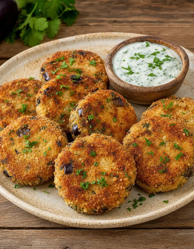 Eggplant Croquettes with Herb Dip prepared dish