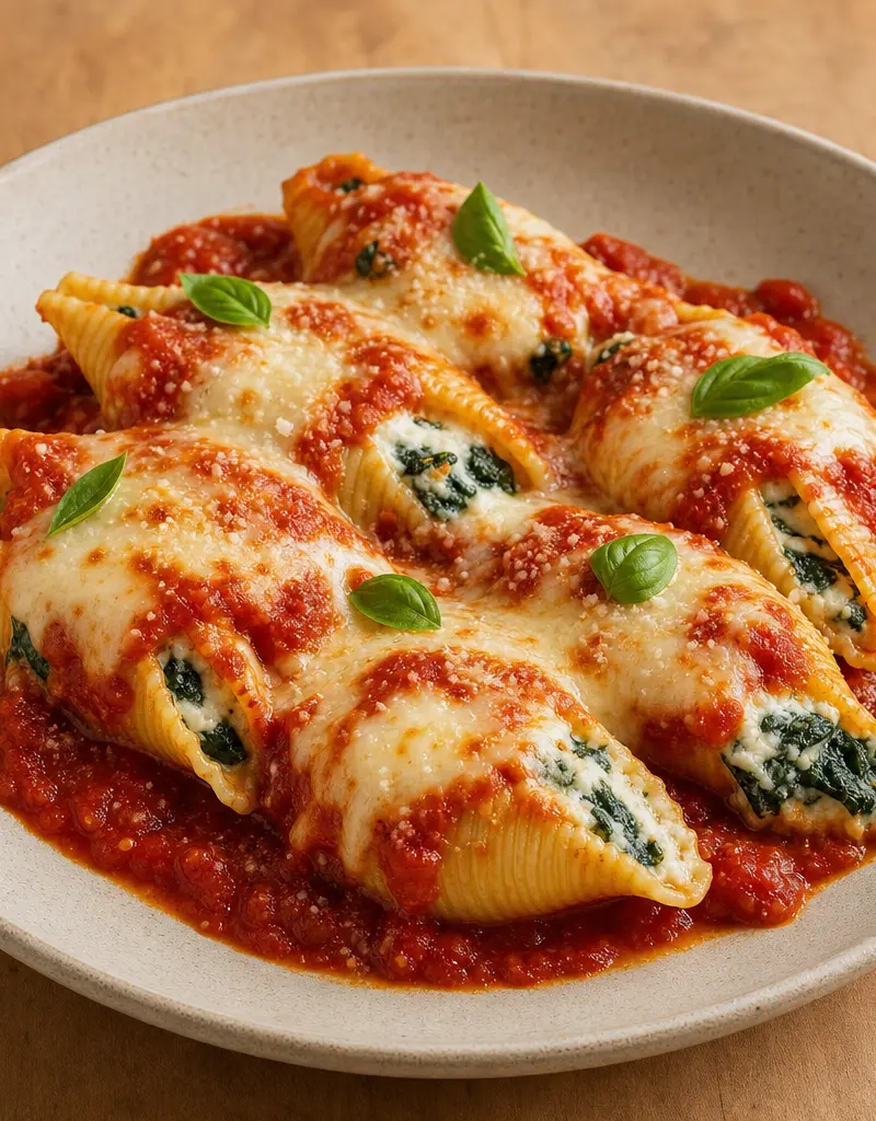 Ricotta and Spinach Stuffed Pasta Shells prepared dish