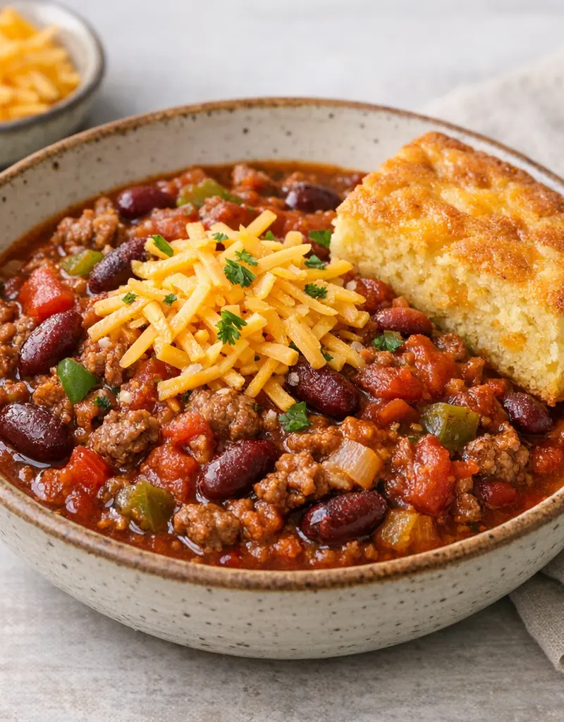 Chili Con Carne With Cheddar Cornbread prepared dish
