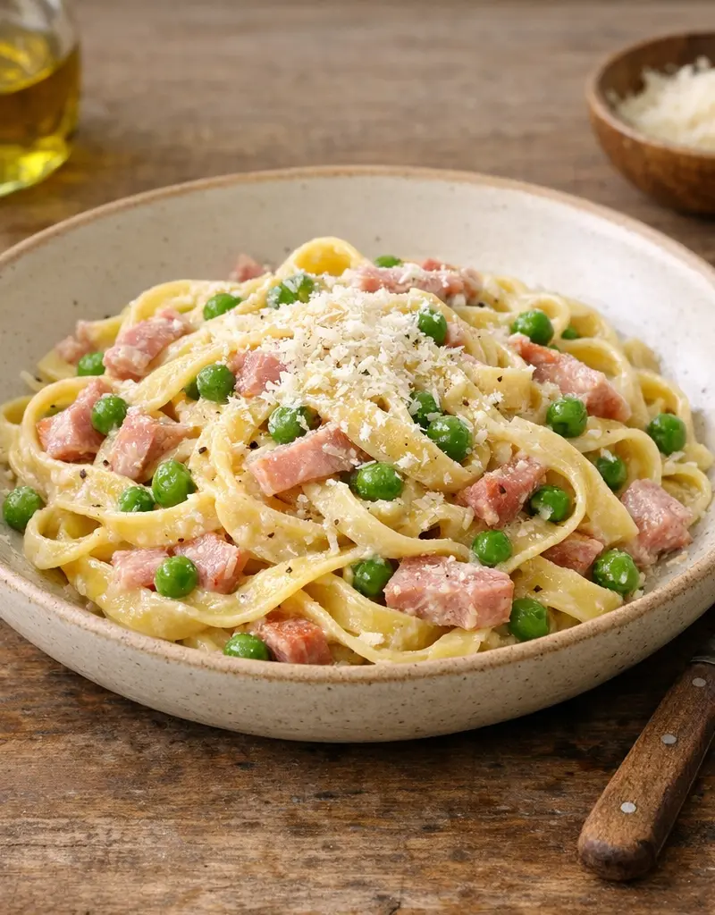 Ham And Pea Tagliatelle prepared dish
