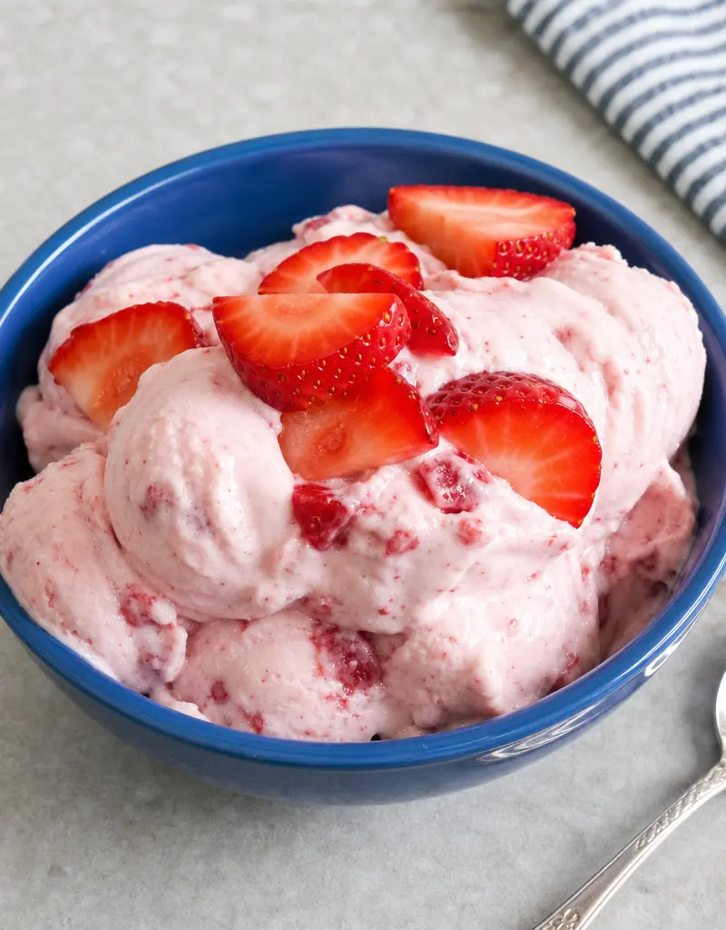 Fat-free Strawberry Cheesecake Frozen Yogurt prepared dish