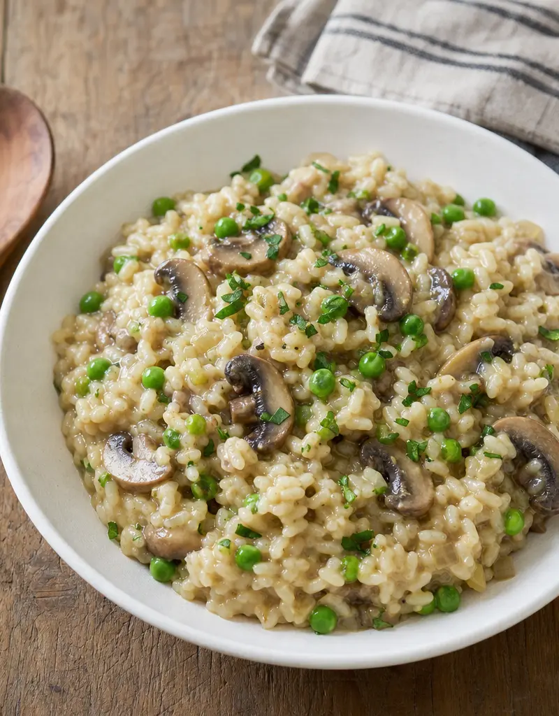 Mushroom and Pea Risotto prepared dish