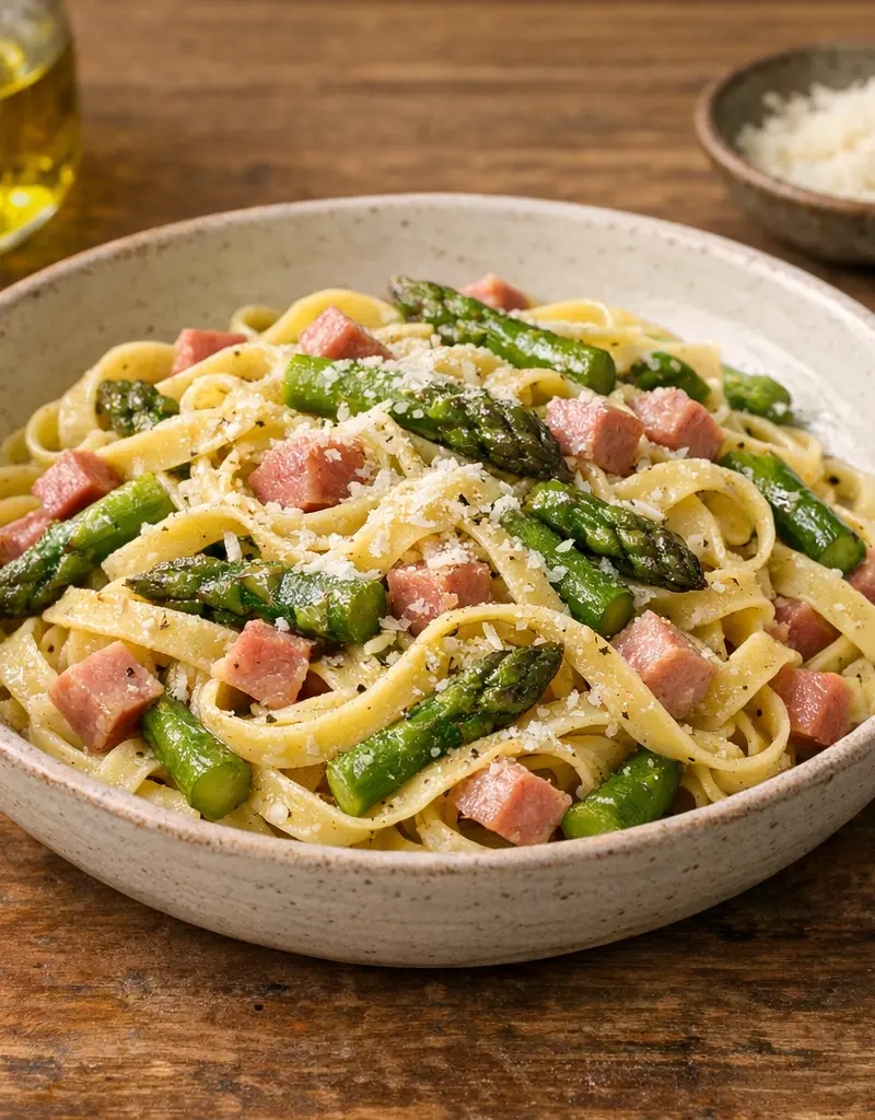 Pasta With Ham And Asparagus prepared dish