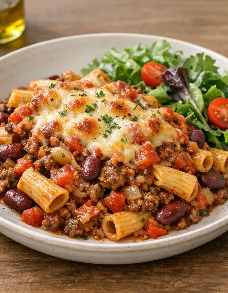 Beef And Bean Pasta Bake prepared dish