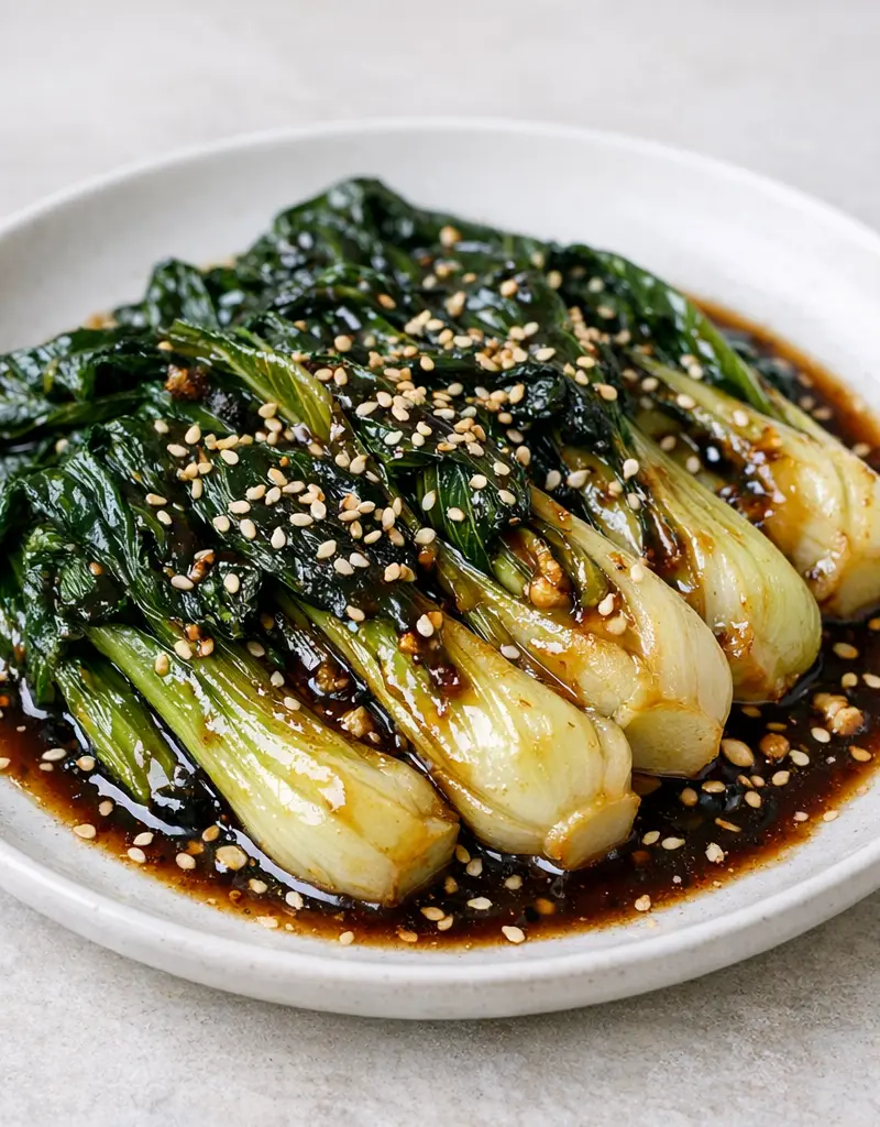 Hoisin Glazed Bok Choy prepared dish