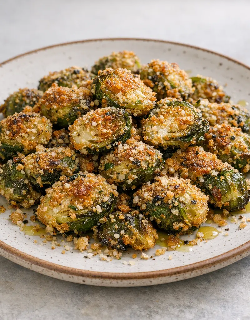 Crispy Breaded Brussels Sprouts prepared dish