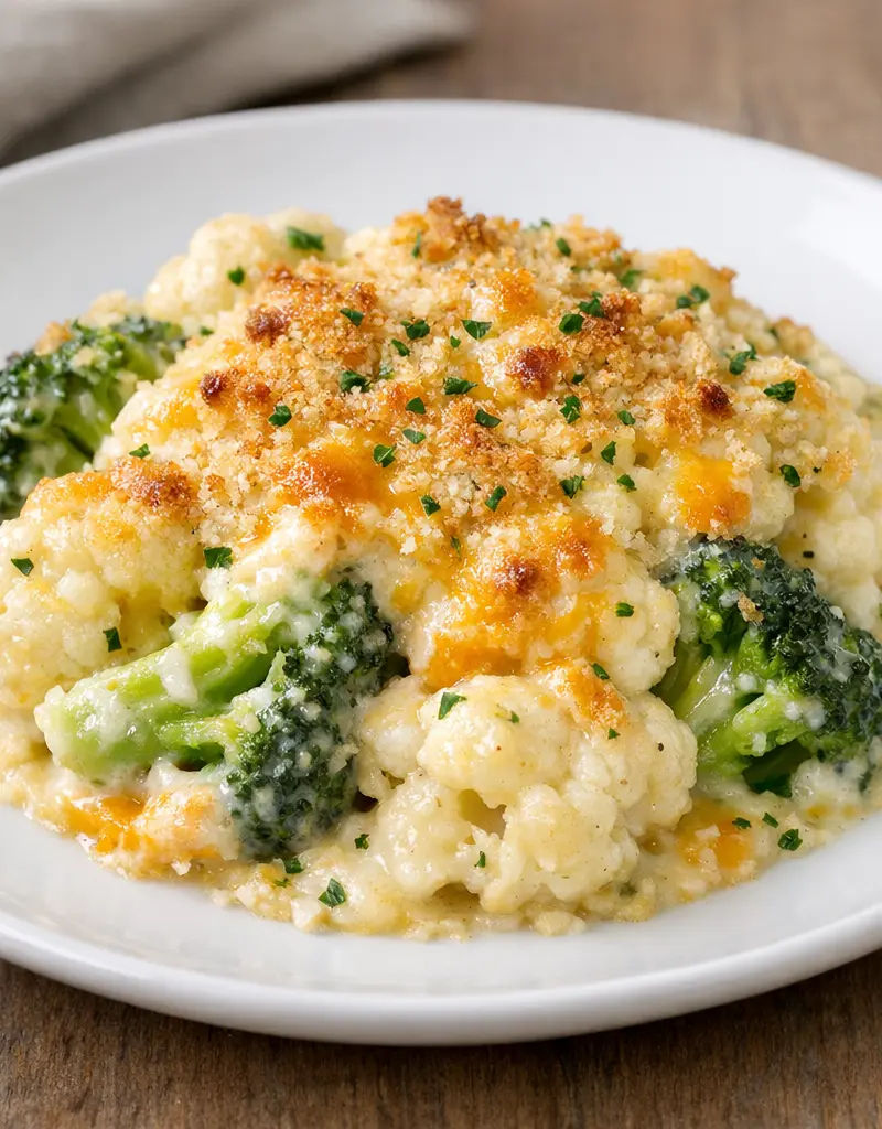 Broccoli And Cauliflower Au Gratin prepared dish