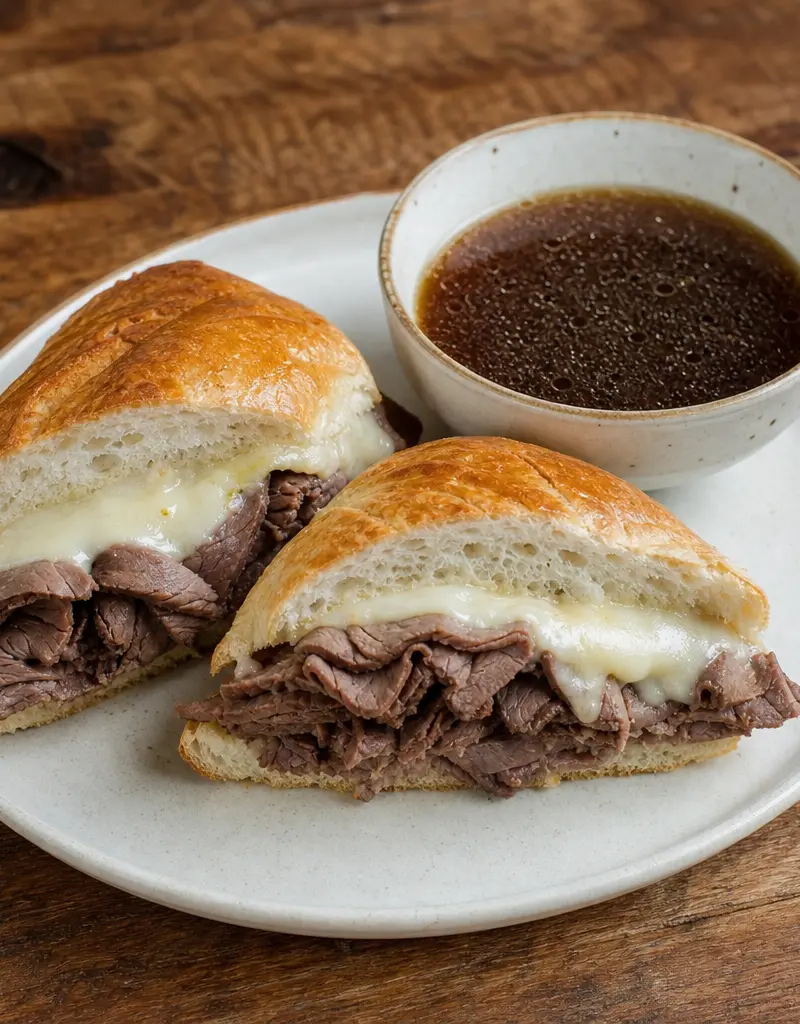French Dip Roast Beef Sandwiches prepared dish