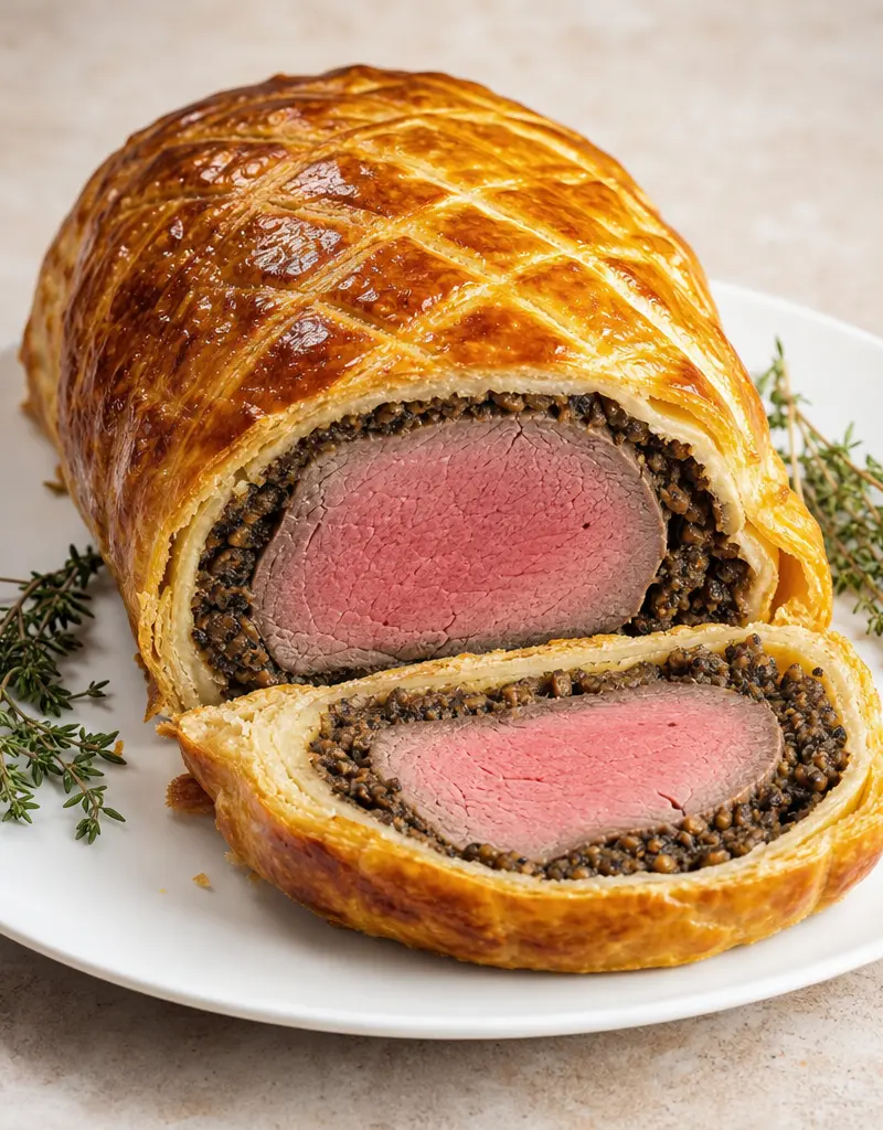 Beef Wellington with Mushroom Duxelles prepared dish