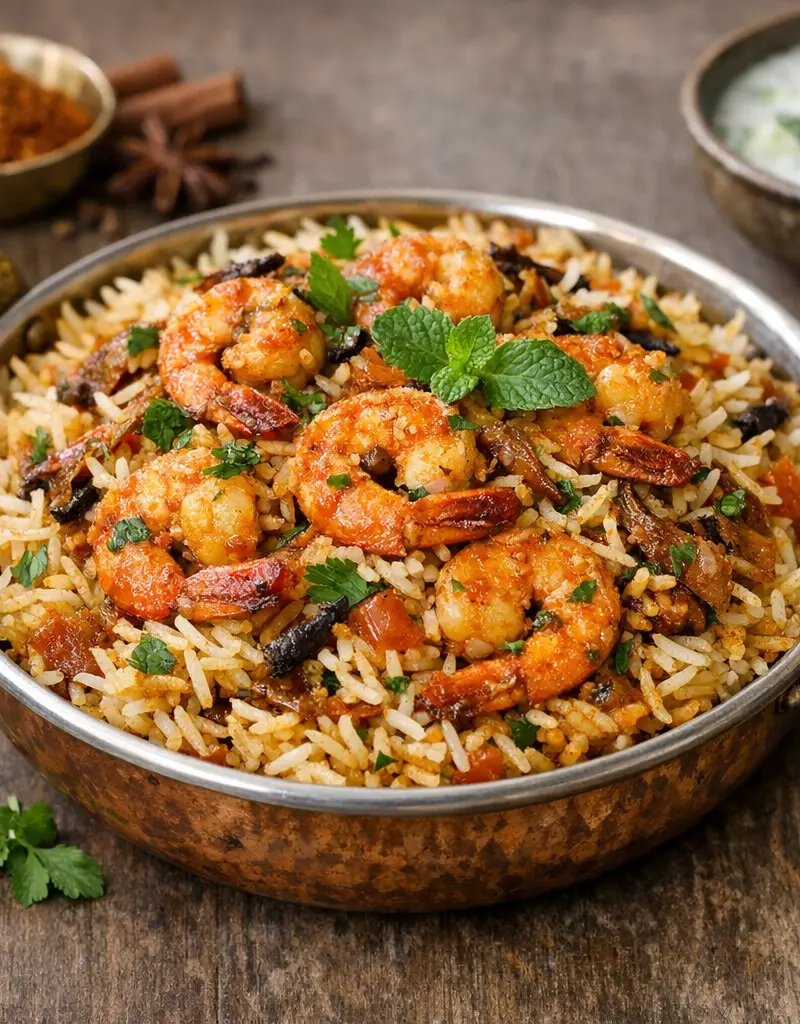 Prawn Biryani prepared dish