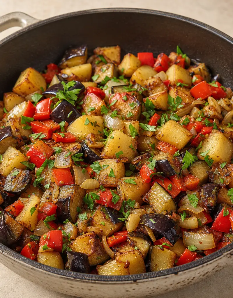 Eggplant and Potato Hash prepared dish