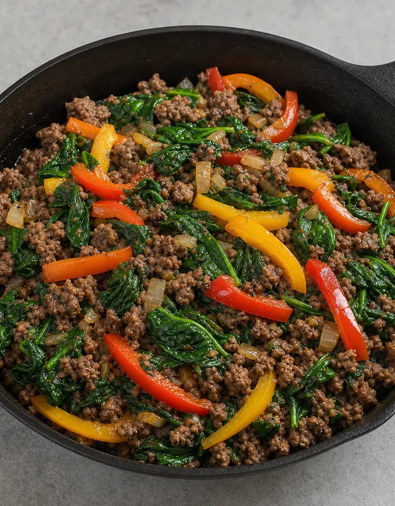 Spinach and Beef Skillet Dinner prepared dish