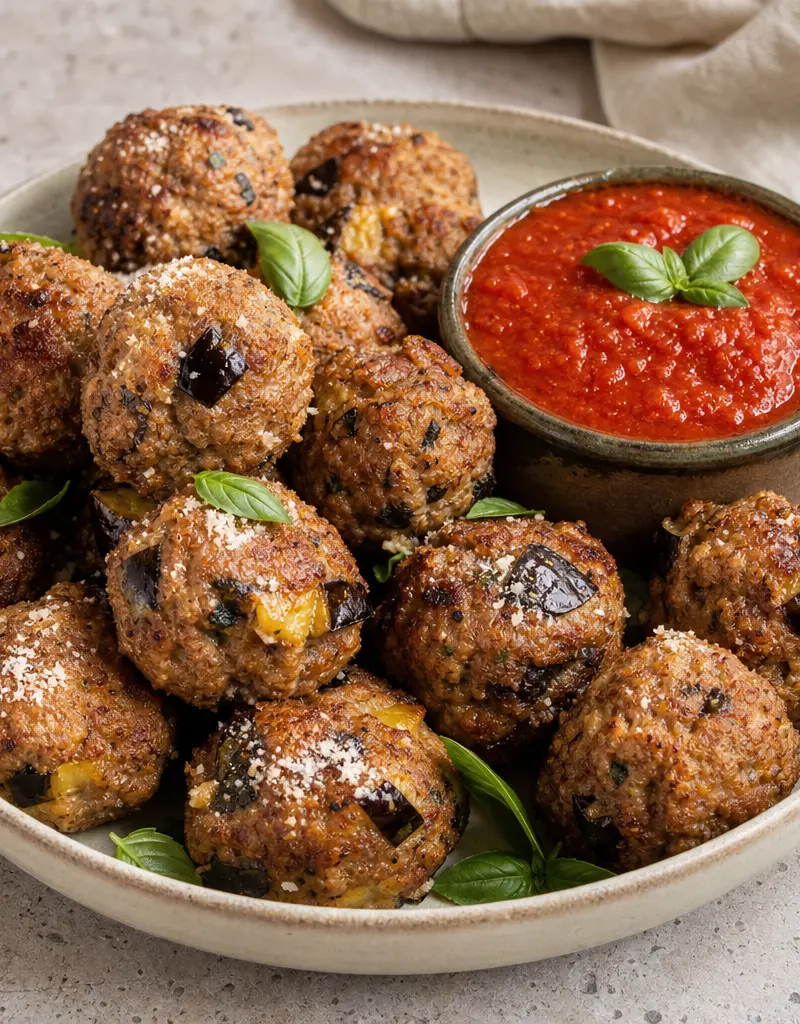 Eggplant and Beef Meatballs prepared dish