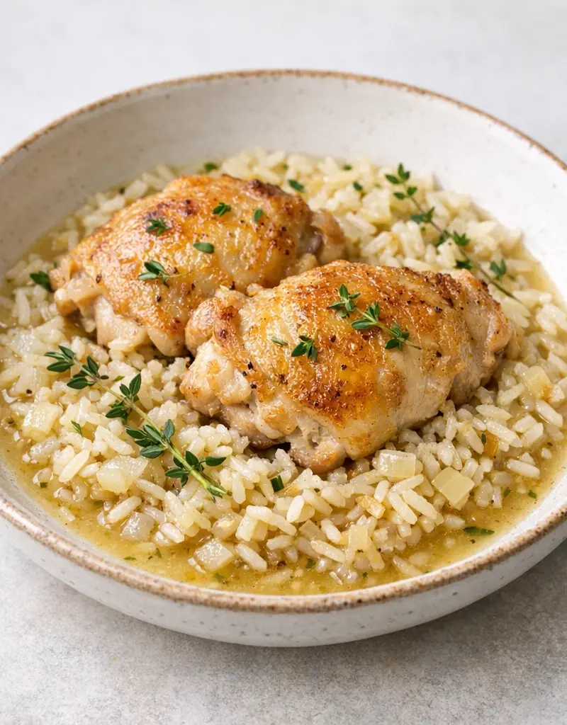 Chicken And Rice In White Wine Sauce prepared dish