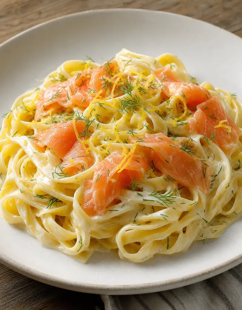 Smoked Salmon Fettuccine prepared dish