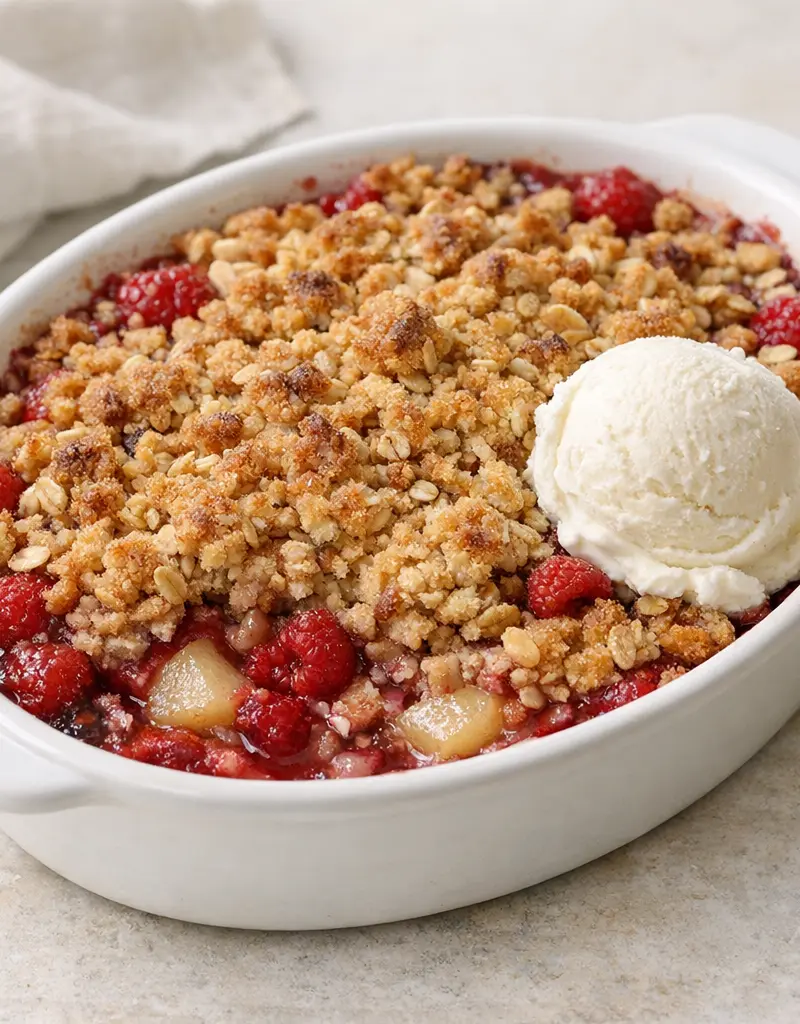Raspberry And Pear Crumble prepared dish