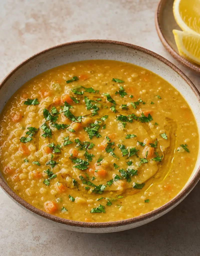 Egyptian Red Lentil Soup prepared dish