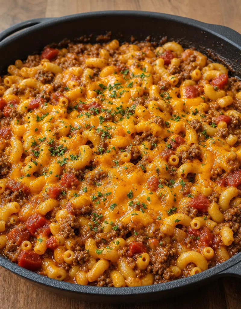 Skillet Beef and Macaroni prepared dish