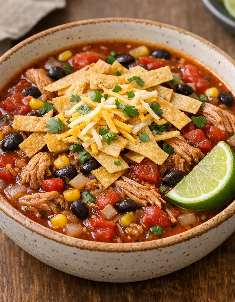 Slow Cooker Pork Tortilla Soup prepared dish