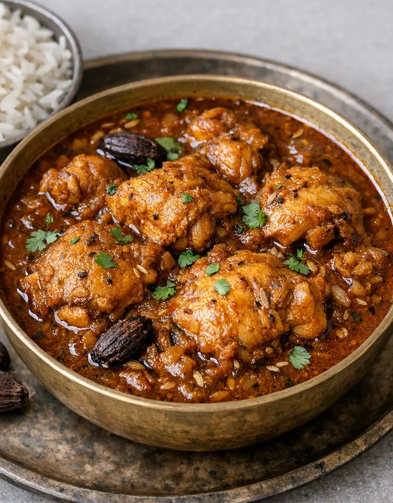 Black Cardamom Chicken Curry prepared dish