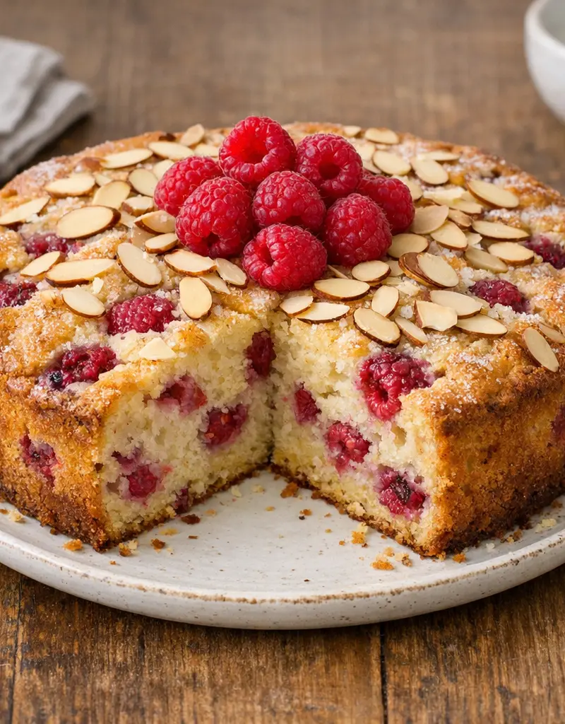 Raspberry Almond Buttermilk Cake prepared dish
