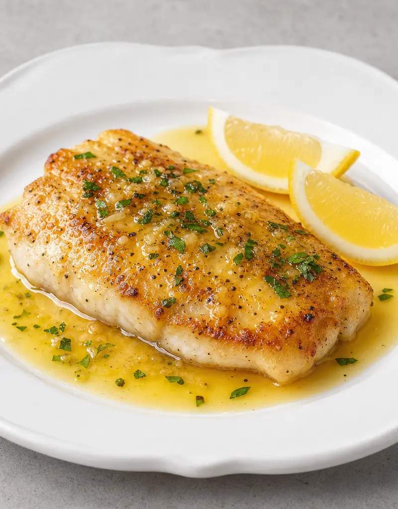 Pan-seared Fish Fillet with Honey Lemon Sauce prepared dish