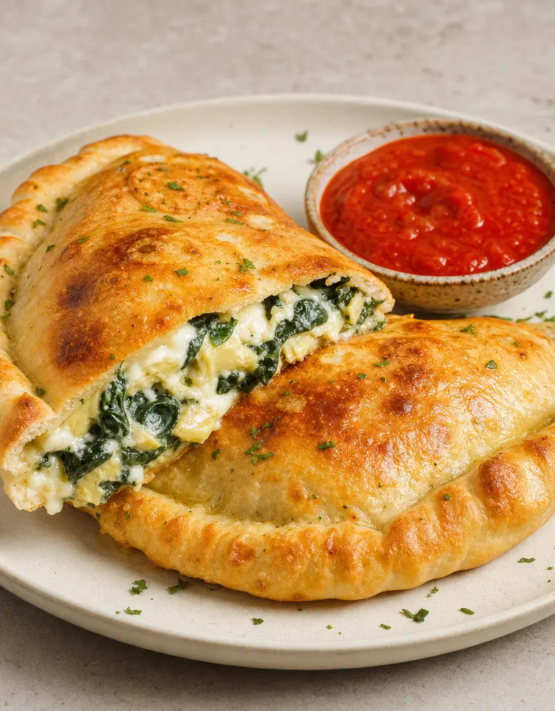 Spinach and Artichoke Calzones prepared dish