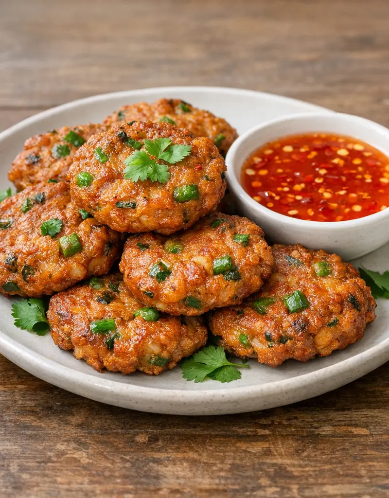 Thai Fish Cakes With Sweet Chili Sauce prepared dish