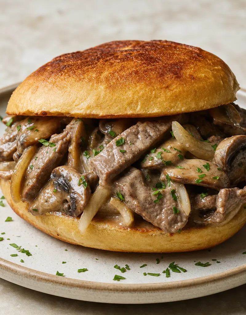 Beef Stroganoff Sandwich prepared dish